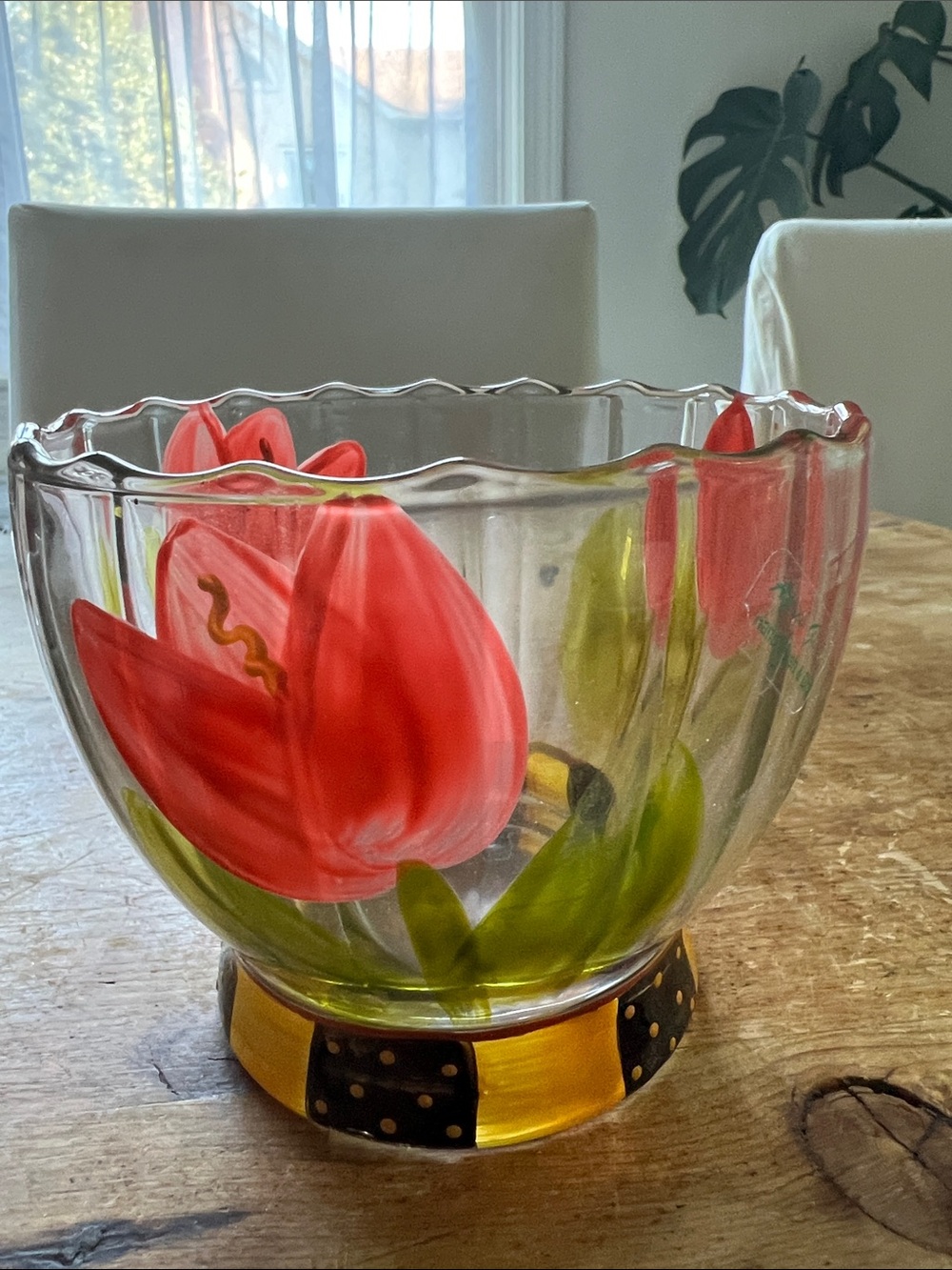 Hand painted tulips April Glass bowl